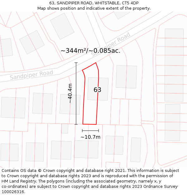 63, SANDPIPER ROAD, WHITSTABLE, CT5 4DP: Plot and title map