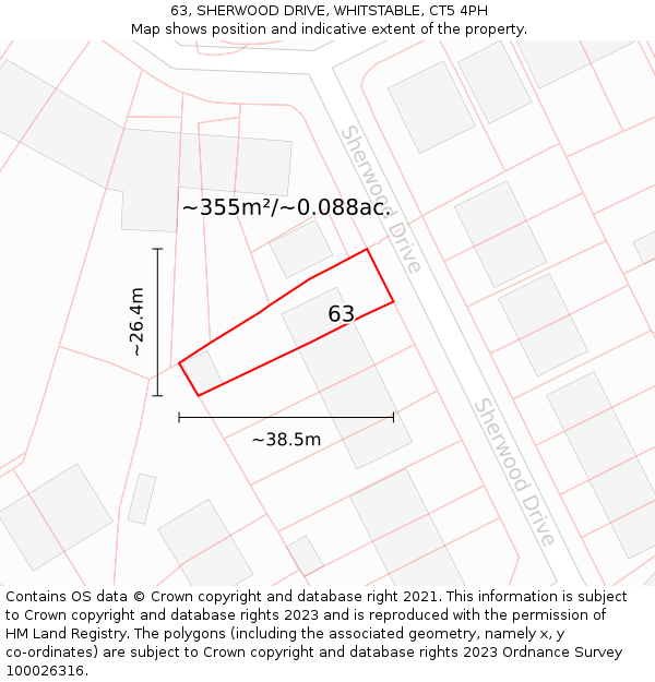 63, SHERWOOD DRIVE, WHITSTABLE, CT5 4PH: Plot and title map