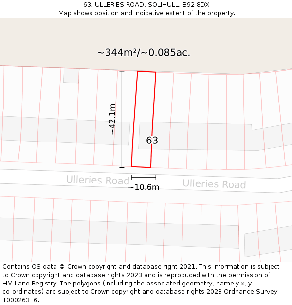 63, ULLERIES ROAD, SOLIHULL, B92 8DX: Plot and title map