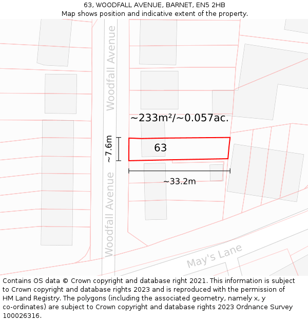 63, WOODFALL AVENUE, BARNET, EN5 2HB: Plot and title map