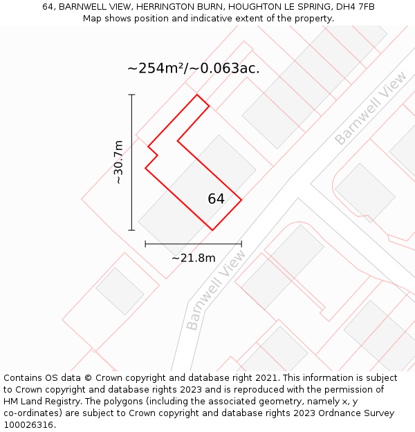 64, BARNWELL VIEW, HERRINGTON BURN, HOUGHTON LE SPRING, DH4 7FB: Plot and title map