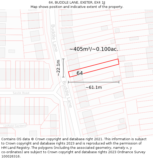 64, BUDDLE LANE, EXETER, EX4 1JJ: Plot and title map