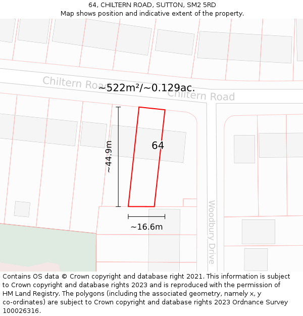 64, CHILTERN ROAD, SUTTON, SM2 5RD: Plot and title map