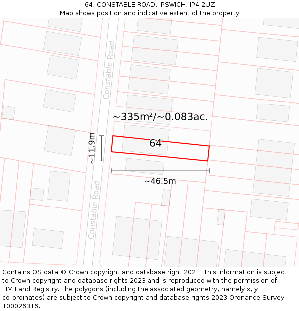 64, CONSTABLE ROAD, IPSWICH, IP4 2UZ: Plot and title map