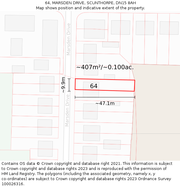 64, MARSDEN DRIVE, SCUNTHORPE, DN15 8AH: Plot and title map