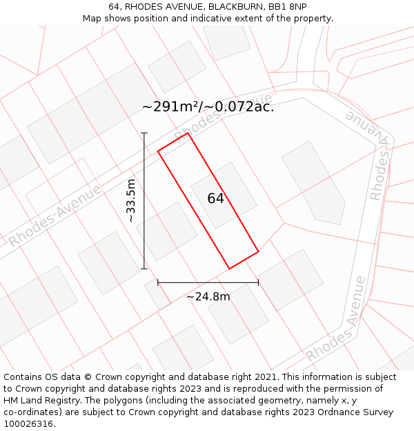 64, RHODES AVENUE, BLACKBURN, BB1 8NP: Plot and title map