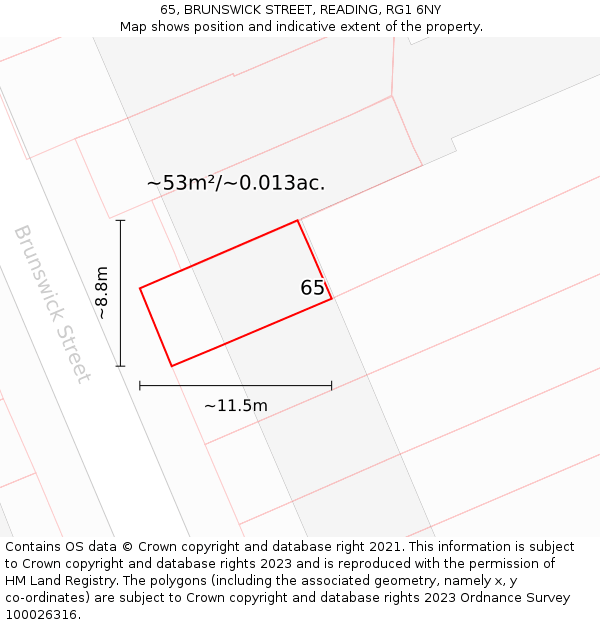 65, BRUNSWICK STREET, READING, RG1 6NY: Plot and title map