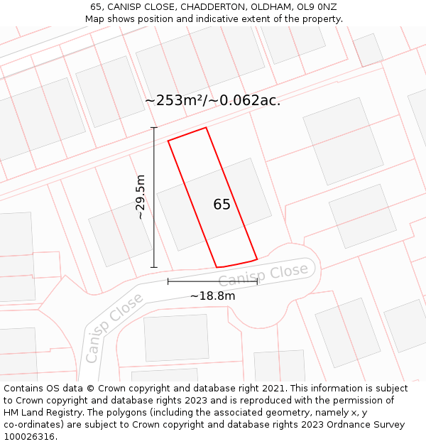 65, CANISP CLOSE, CHADDERTON, OLDHAM, OL9 0NZ: Plot and title map