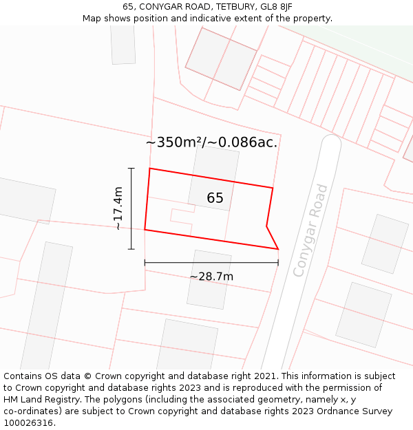 65, CONYGAR ROAD, TETBURY, GL8 8JF: Plot and title map