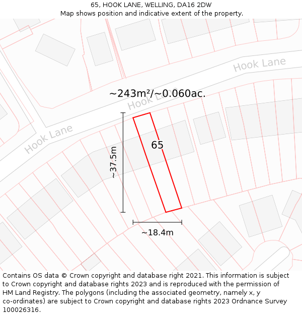 65, HOOK LANE, WELLING, DA16 2DW: Plot and title map