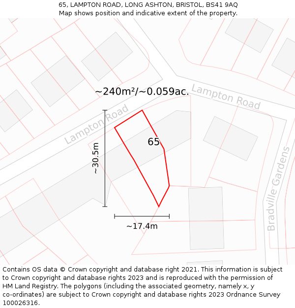 65, LAMPTON ROAD, LONG ASHTON, BRISTOL, BS41 9AQ: Plot and title map