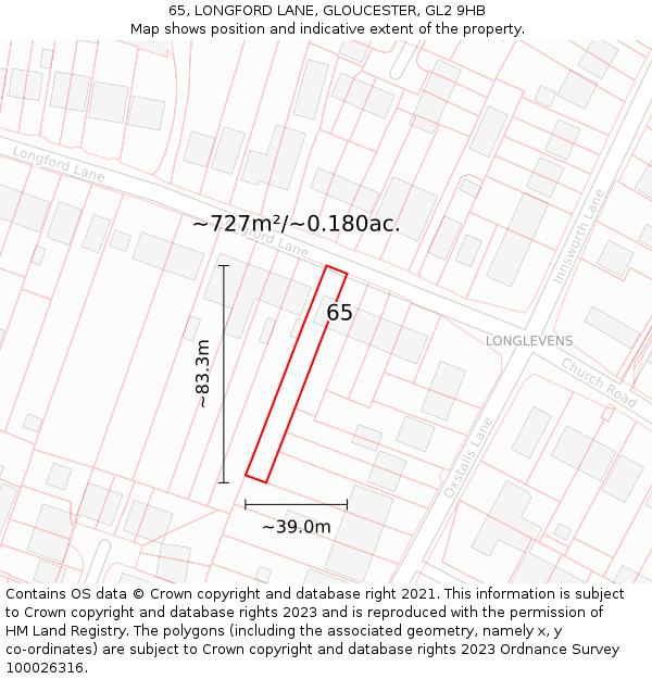 65, LONGFORD LANE, GLOUCESTER, GL2 9HB: Plot and title map