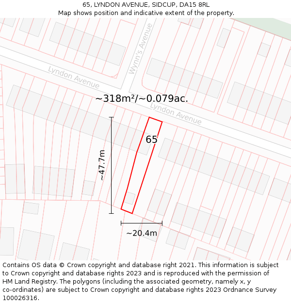 65, LYNDON AVENUE, SIDCUP, DA15 8RL: Plot and title map