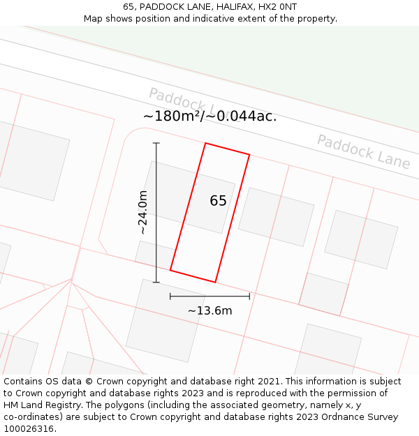 65, PADDOCK LANE, HALIFAX, HX2 0NT: Plot and title map