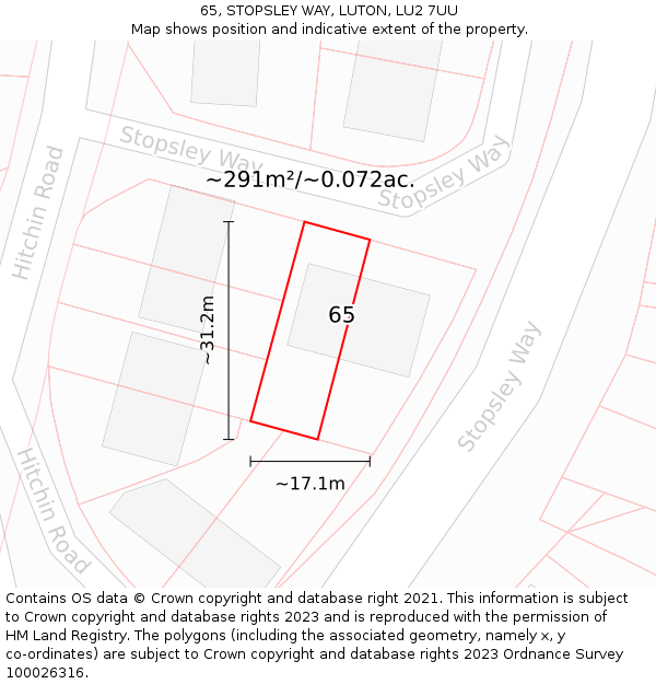 65, STOPSLEY WAY, LUTON, LU2 7UU: Plot and title map