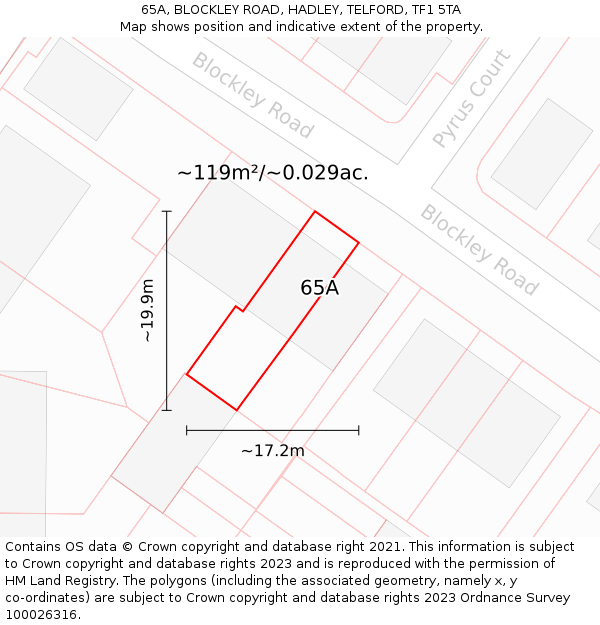 65A, BLOCKLEY ROAD, HADLEY, TELFORD, TF1 5TA: Plot and title map