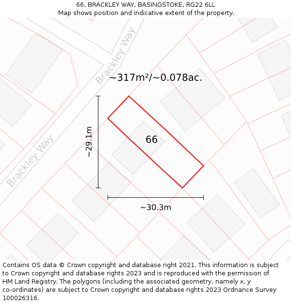 66, BRACKLEY WAY, BASINGSTOKE, RG22 6LL: Plot and title map