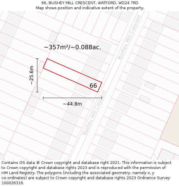 66, BUSHEY MILL CRESCENT, WATFORD, WD24 7RD: Plot and title map