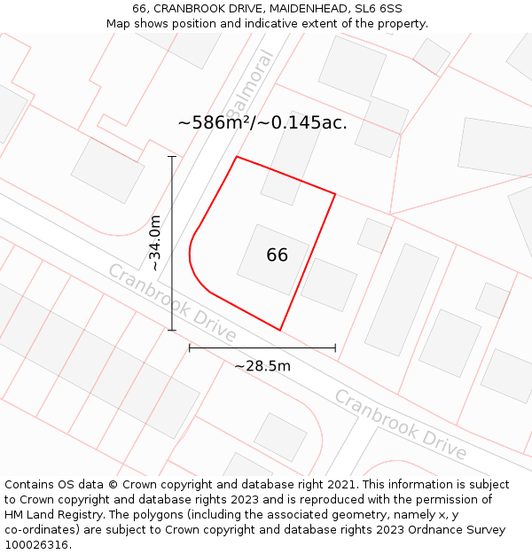 66, CRANBROOK DRIVE, MAIDENHEAD, SL6 6SS: Plot and title map