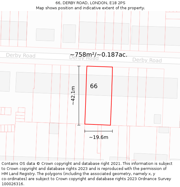 66, DERBY ROAD, LONDON, E18 2PS: Plot and title map