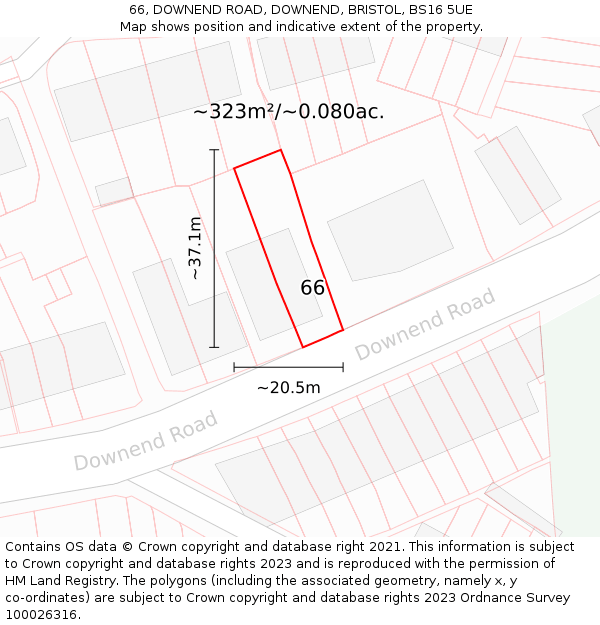66, DOWNEND ROAD, DOWNEND, BRISTOL, BS16 5UE: Plot and title map