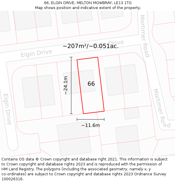 66, ELGIN DRIVE, MELTON MOWBRAY, LE13 1TG: Plot and title map