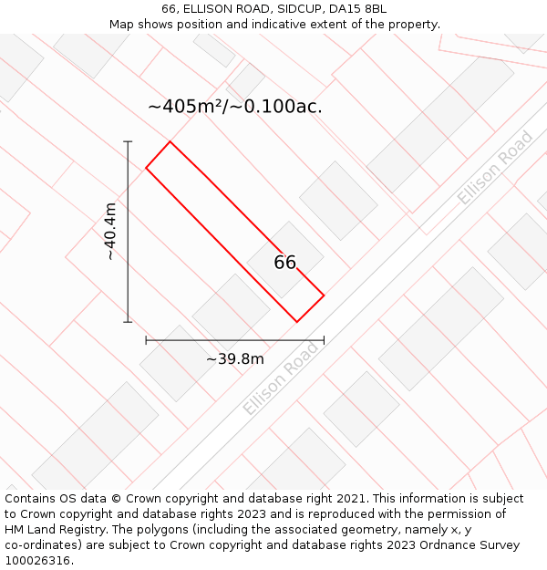 66, ELLISON ROAD, SIDCUP, DA15 8BL: Plot and title map