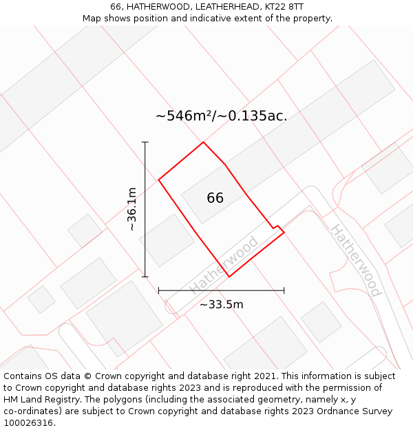 66, HATHERWOOD, LEATHERHEAD, KT22 8TT: Plot and title map
