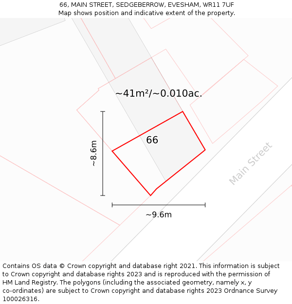 66, MAIN STREET, SEDGEBERROW, EVESHAM, WR11 7UF: Plot and title map