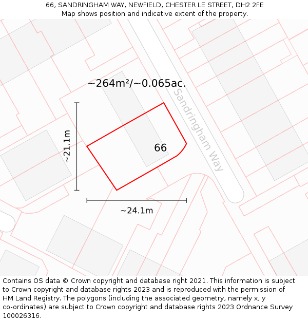 66, SANDRINGHAM WAY, NEWFIELD, CHESTER LE STREET, DH2 2FE: Plot and title map