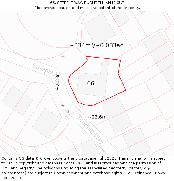 66, STEEPLE WAY, RUSHDEN, NN10 0UT: Plot and title map