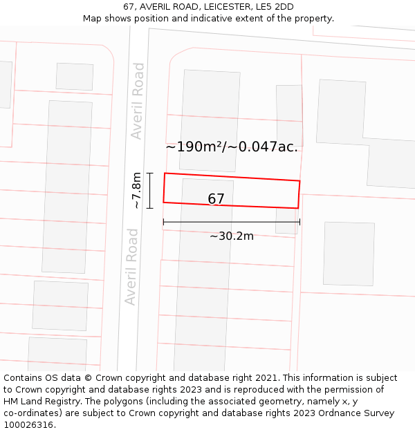 67, AVERIL ROAD, LEICESTER, LE5 2DD: Plot and title map