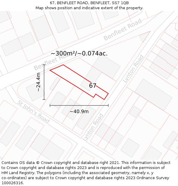 67, BENFLEET ROAD, BENFLEET, SS7 1QB: Plot and title map
