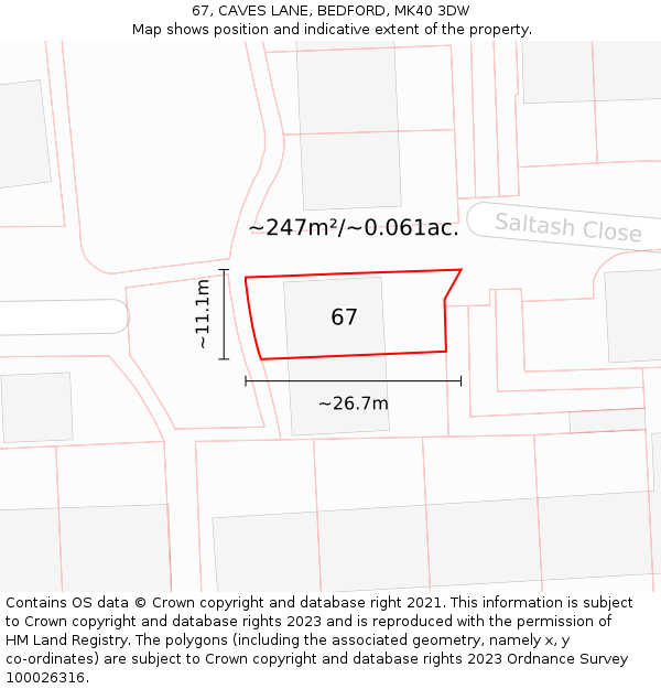 67, CAVES LANE, BEDFORD, MK40 3DW: Plot and title map