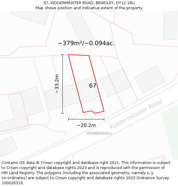 67, KIDDERMINSTER ROAD, BEWDLEY, DY12 1BU: Plot and title map