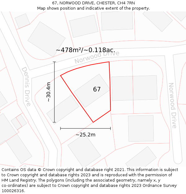 67, NORWOOD DRIVE, CHESTER, CH4 7RN: Plot and title map