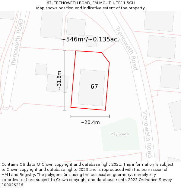67, TRENOWETH ROAD, FALMOUTH, TR11 5GH: Plot and title map