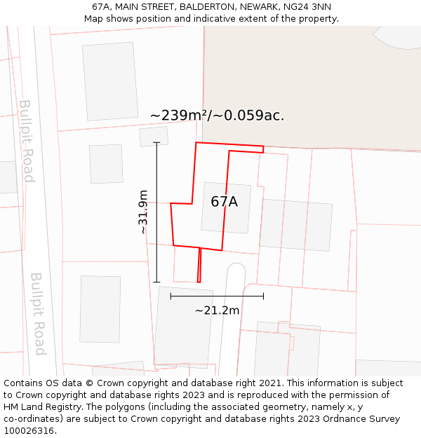 67A, MAIN STREET, BALDERTON, NEWARK, NG24 3NN: Plot and title map