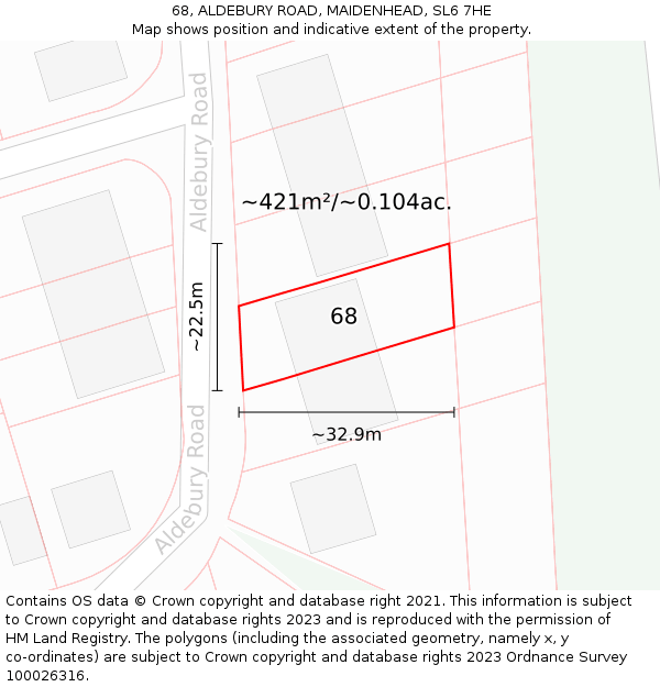 68, ALDEBURY ROAD, MAIDENHEAD, SL6 7HE: Plot and title map