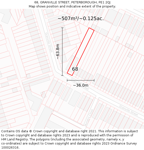 68, GRANVILLE STREET, PETERBOROUGH, PE1 2QJ: Plot and title map