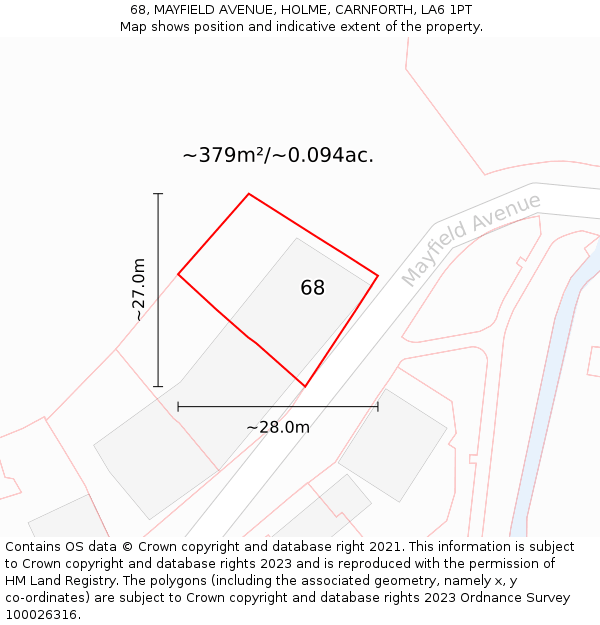 68, MAYFIELD AVENUE, HOLME, CARNFORTH, LA6 1PT: Plot and title map