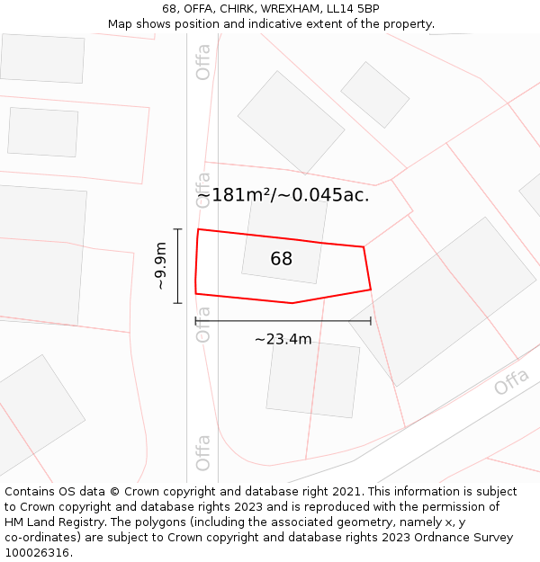 68, OFFA, CHIRK, WREXHAM, LL14 5BP: Plot and title map