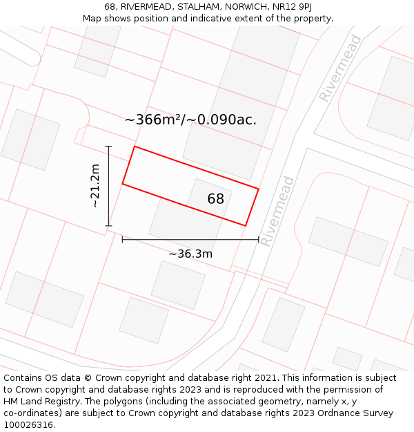 68, RIVERMEAD, STALHAM, NORWICH, NR12 9PJ: Plot and title map