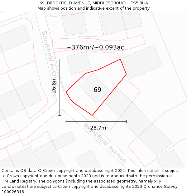 69, BROOKFIELD AVENUE, MIDDLESBROUGH, TS5 8HA: Plot and title map