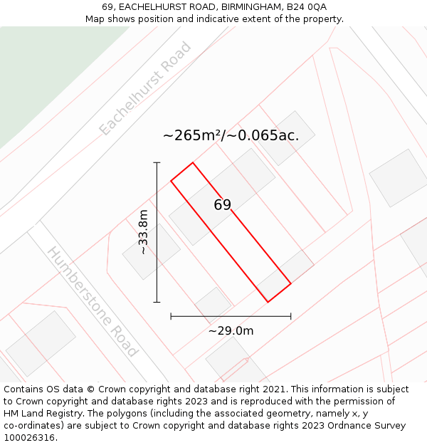 69, EACHELHURST ROAD, BIRMINGHAM, B24 0QA: Plot and title map