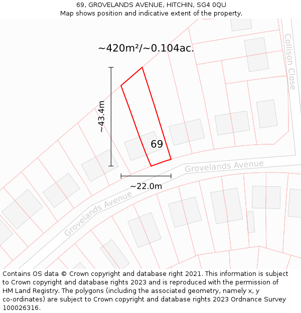 69, GROVELANDS AVENUE, HITCHIN, SG4 0QU: Plot and title map