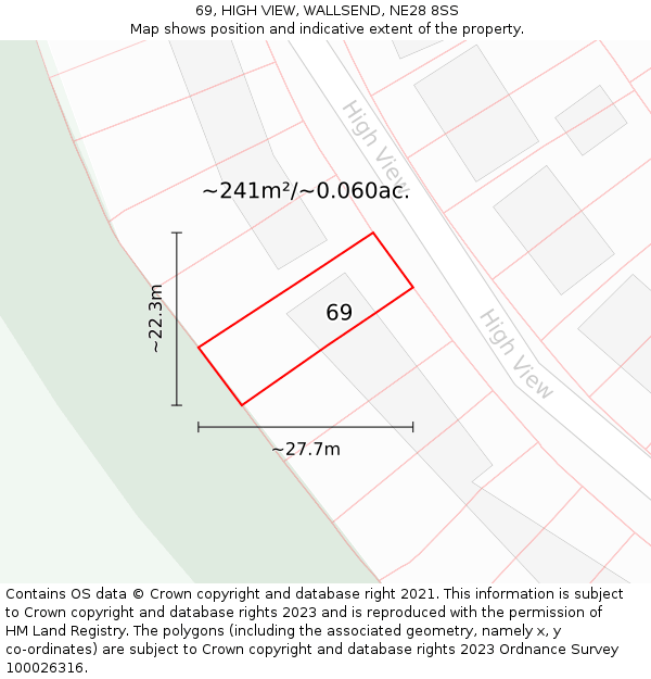 69, HIGH VIEW, WALLSEND, NE28 8SS: Plot and title map