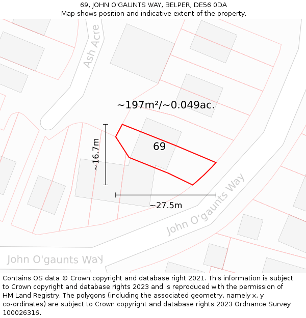 69, JOHN O'GAUNTS WAY, BELPER, DE56 0DA: Plot and title map