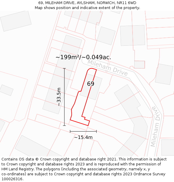 69, MILEHAM DRIVE, AYLSHAM, NORWICH, NR11 6WD: Plot and title map