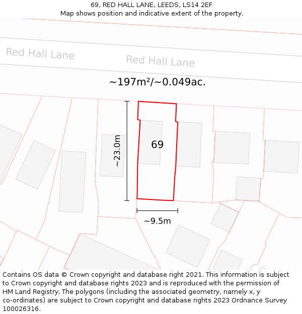 69, RED HALL LANE, LEEDS, LS14 2EF: Plot and title map